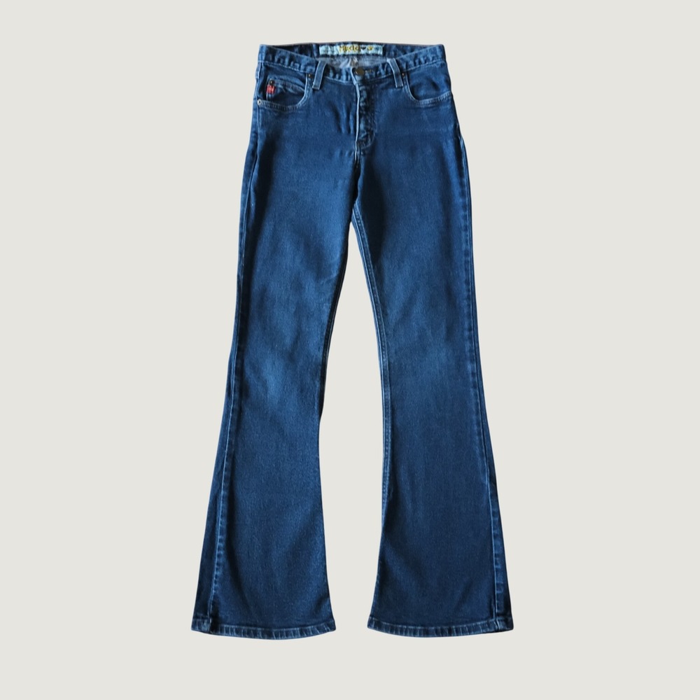 Mudd Flare Jeans Dark Wash Denim Embroidered Pocket Y2K Vintage Size 3 418644